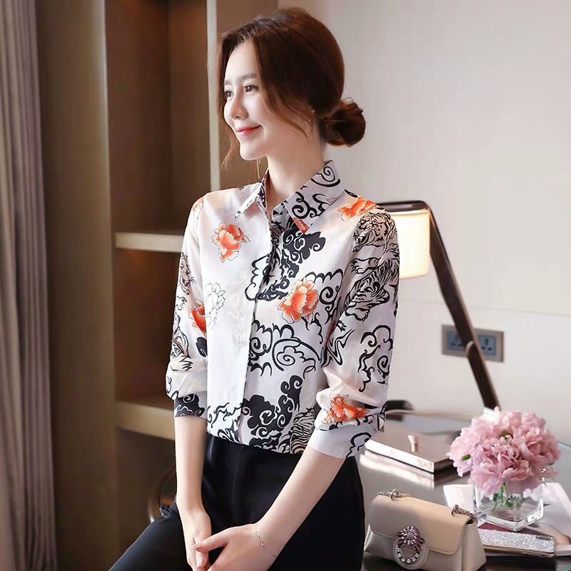 Áo Sơ Mi Họa Tiết Hoa Cam - SM61